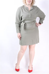 שמלת טוניקה קשירה בחאקי- XS-M